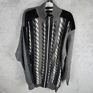 Stacy Adams Men's Gray Modern Cable Knit Jacquard Sweater Size 4XL Full Zip